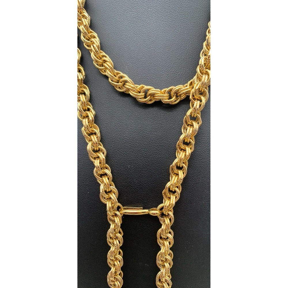 Vintage Gold Tone Chunky Chain Lariat Style Necklace With Open Work Balls - Picture 4 of 5